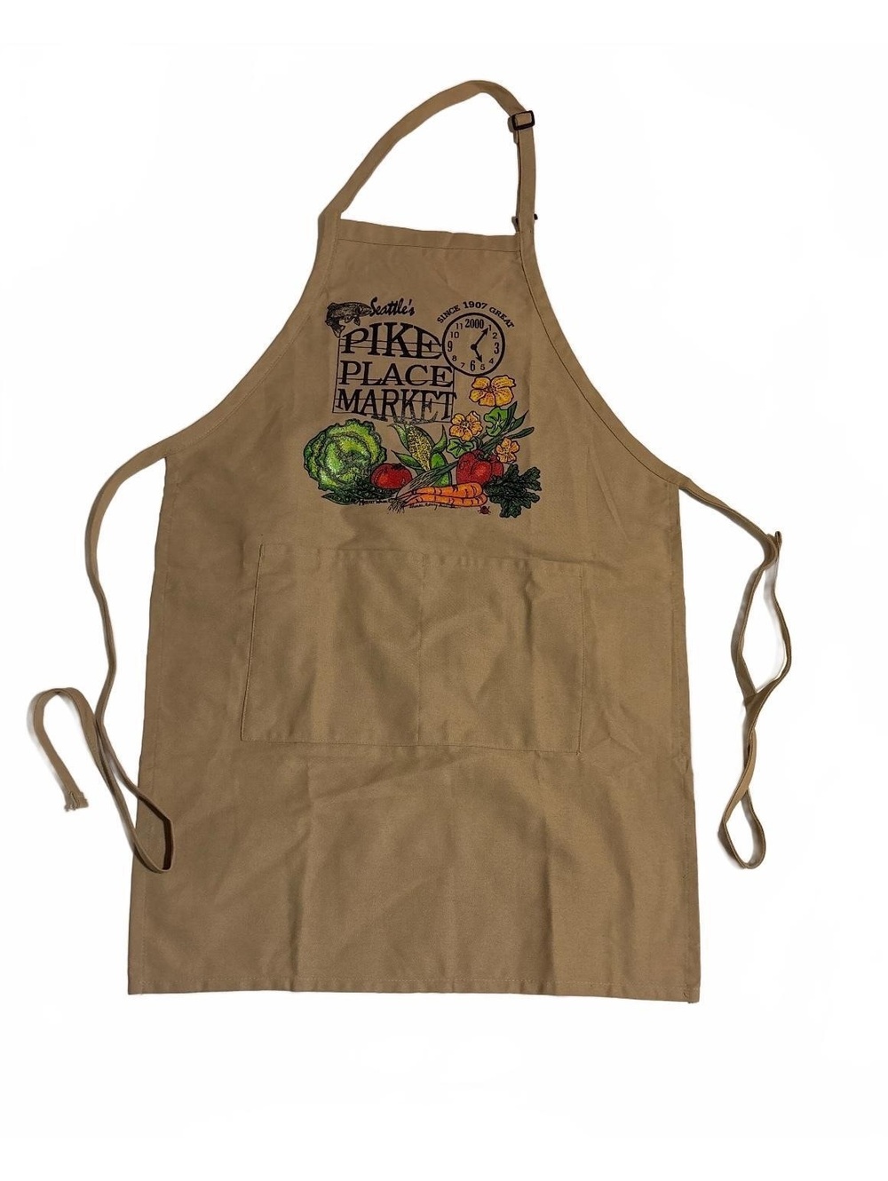 Vintage Pike Place Market Apron Seattle Sharon Mary Delude Canvas Cooking Pocket